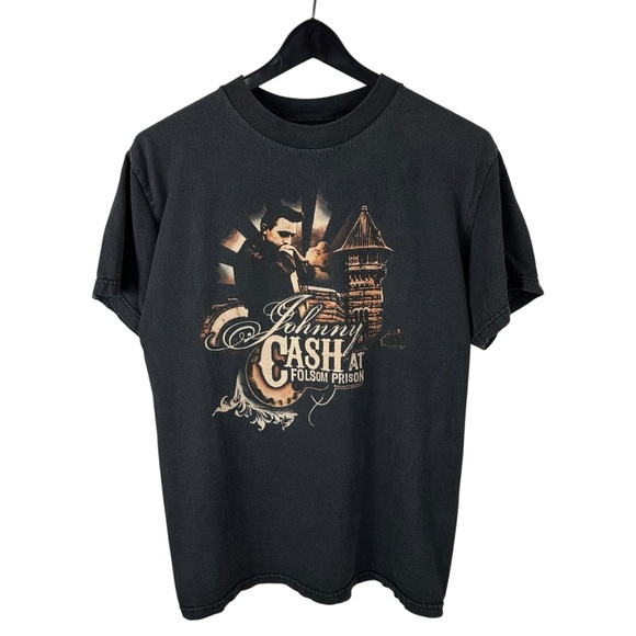 00's ZION JOHNNY CASH Johnny Cash Band T-shirt Band T Made in USA Men's M size cotton black type Vintage Second Hand